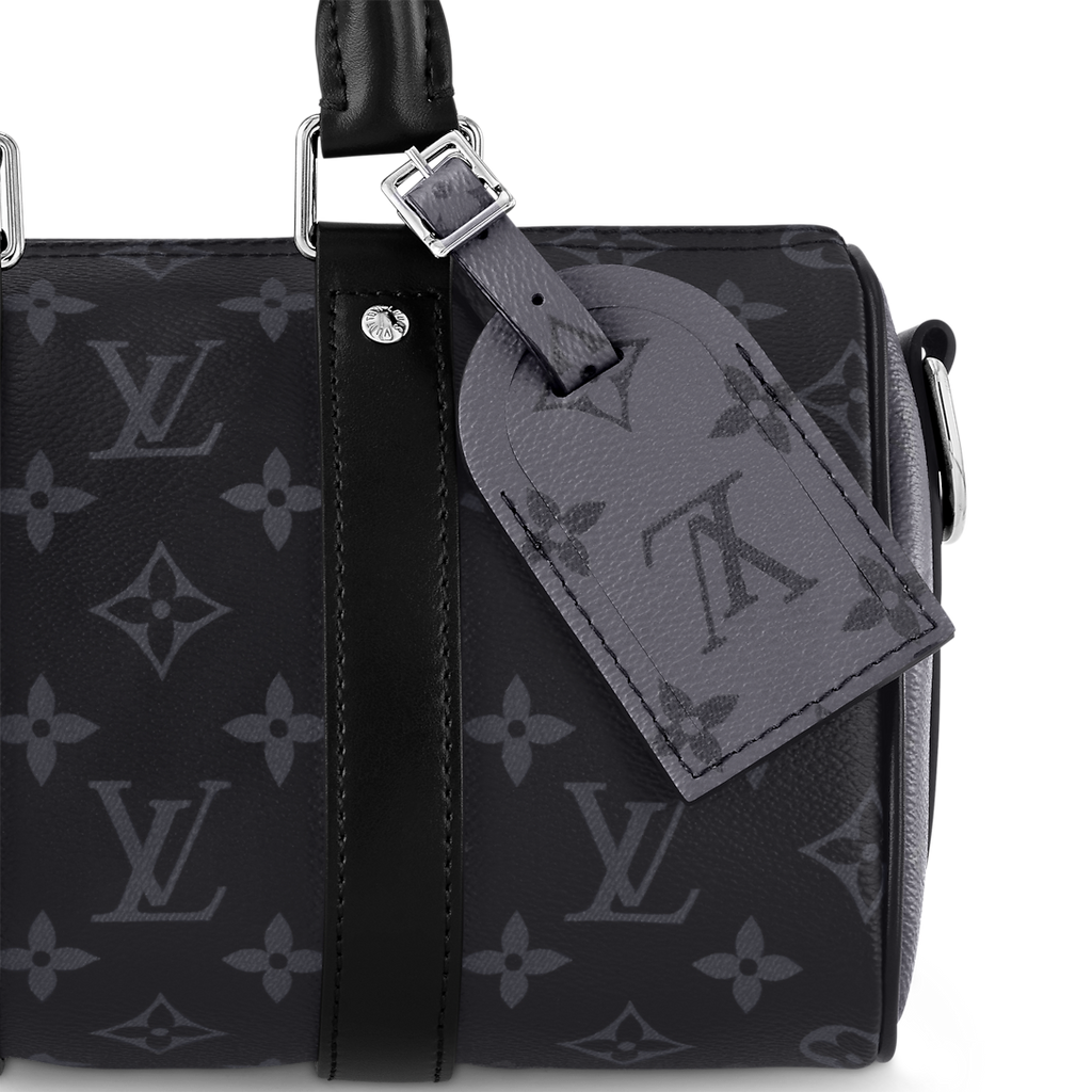 Sac Keepall Bandoulière 25 Louis Vuitton en toile Monogram Eclipse avec finitions en cuir noir