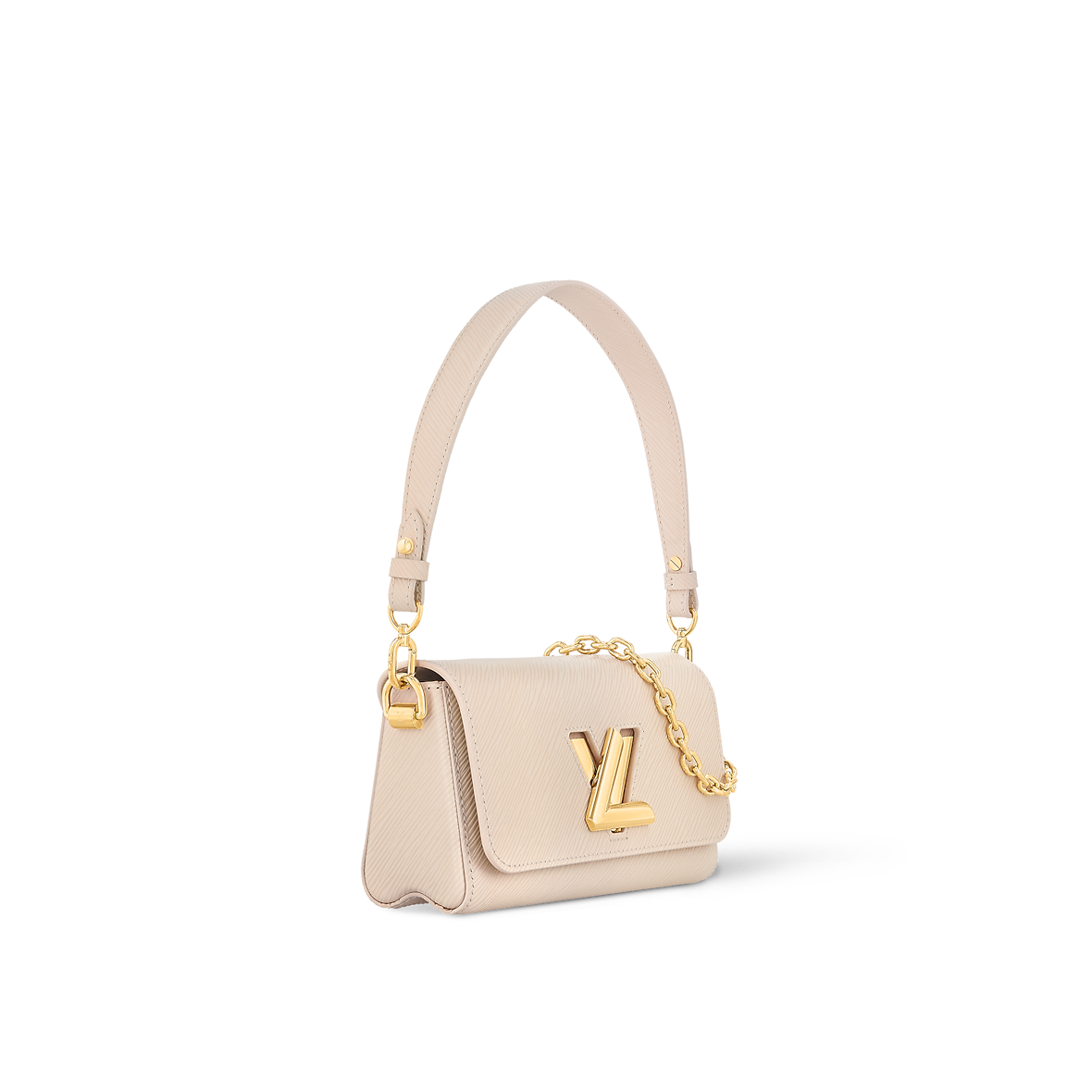 Sac à main Louis Vuitton en cuir Epi beige clair avec logo LV doré et chaîne décorative