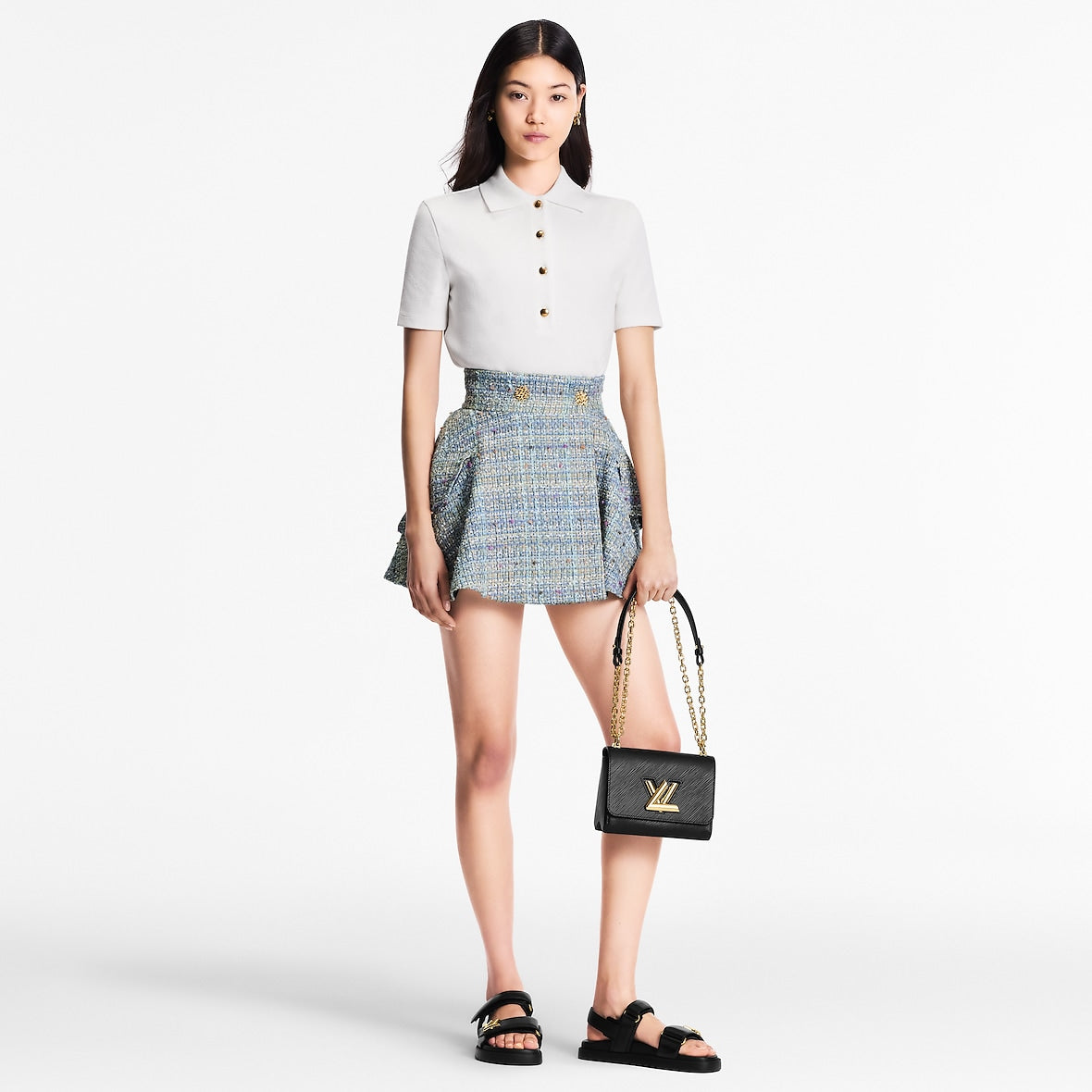 Sac à main Louis Vuitton Twist en cuir Epi noir avec chaîne dorée