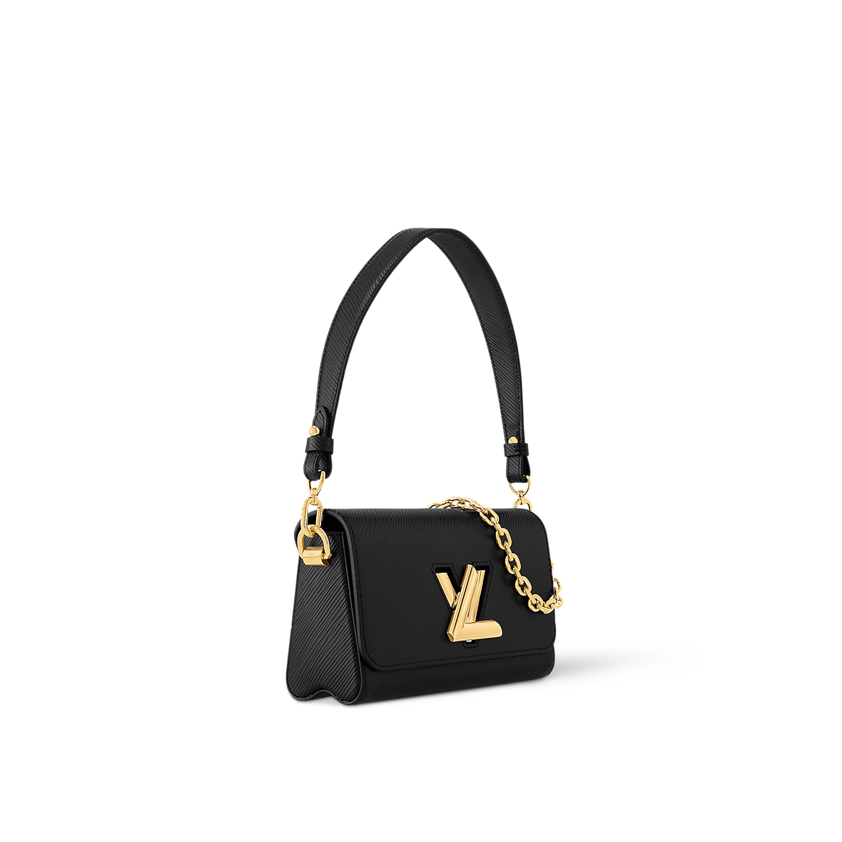 Sac à main Louis Vuitton en cuir Epi noir avec logo LV doré et chaîne décorative