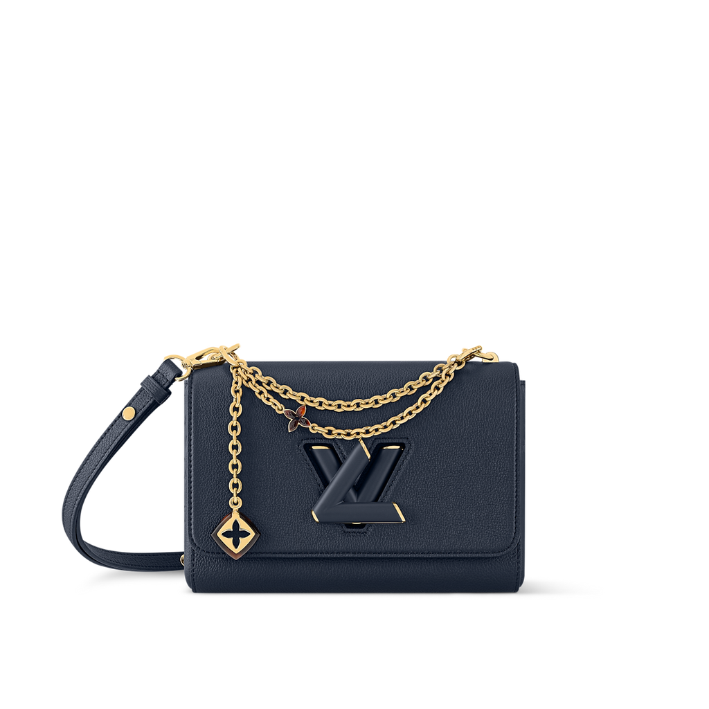 Sac à main Louis Vuitton Twist en cuir bleu marine avec chaîne dorée