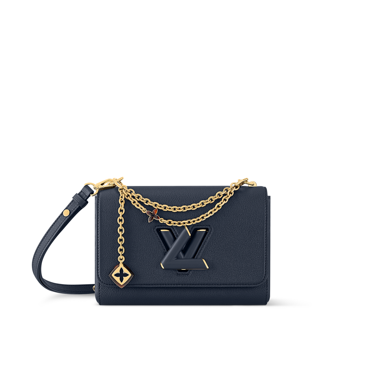 Sac à main Louis Vuitton Twist en cuir bleu marine avec chaîne dorée