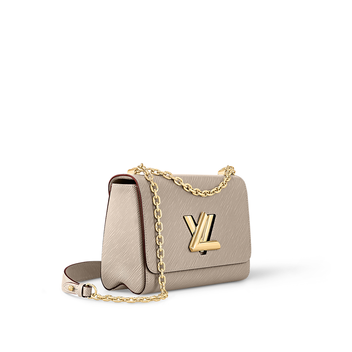 Sac à main Louis Vuitton Twist en cuir Epi beige avec chaîne dorée