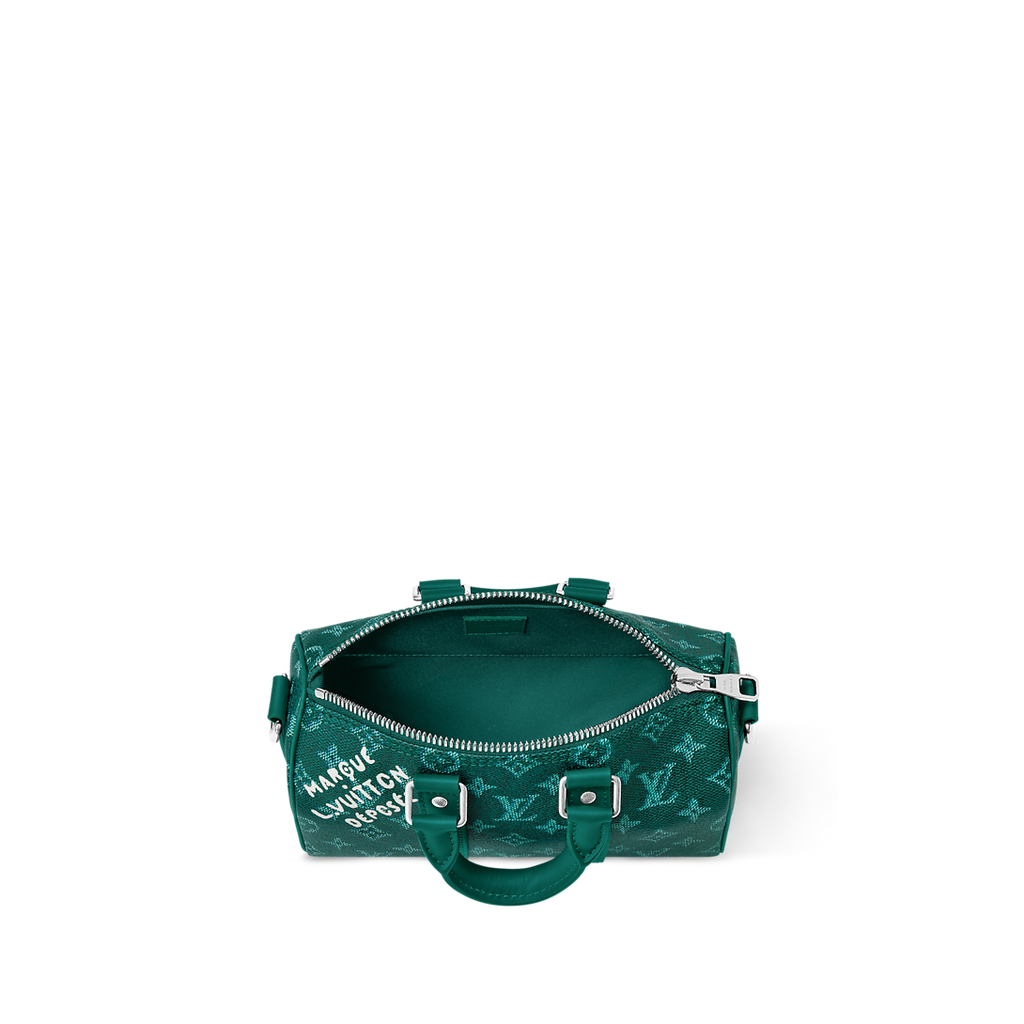 Sac Keepall Bandoulière 25 Louis Vuitton en toile Monogram verte avec motif chien (collection Louis Vuitton x Animals)