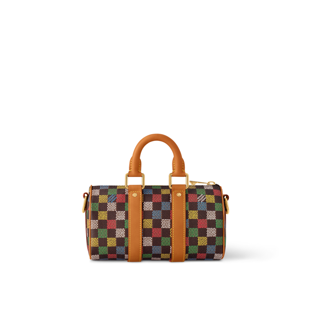 Sac Keepall Bandoulière 25 Louis Vuitton en toile Damier multicolore avec cuir naturel (vachetta)