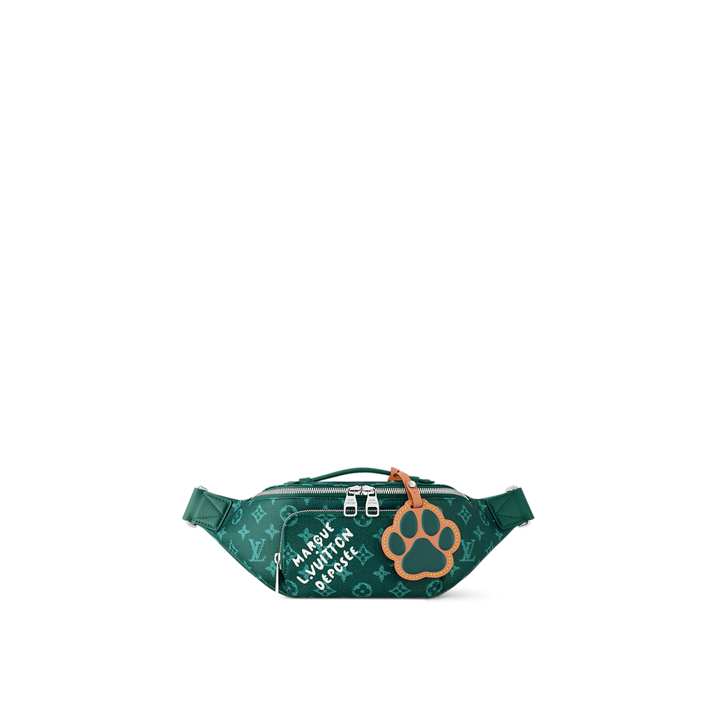 Sac banane Louis Vuitton en toile Monogram verte avec motif chien