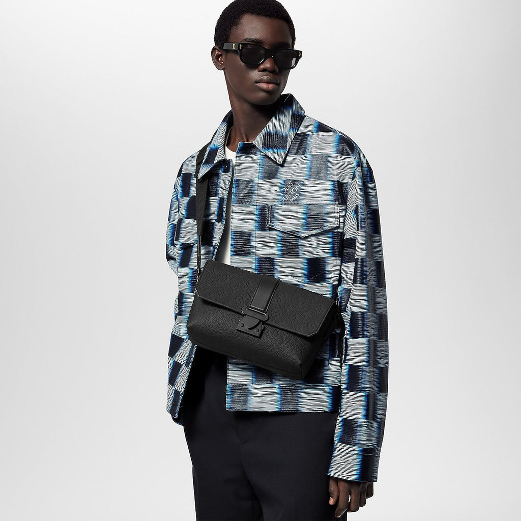 Sac messager Louis Vuitton en cuir Monogram Empreinte noir avec fermoir central