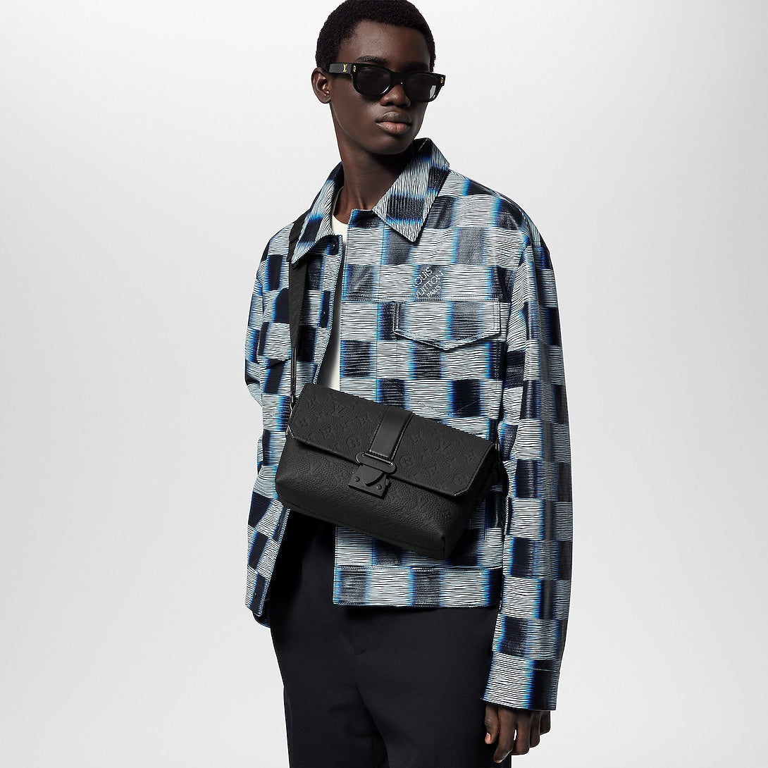 Sac messager Louis Vuitton en cuir Monogram Empreinte noir avec fermoir central