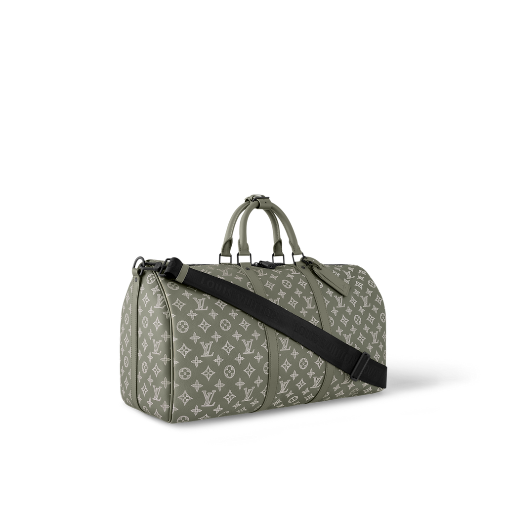 Sac Keepall Bandoulière 50 Louis Vuitton en toile Monogram Eclipse dégradé vert (vert sauge / kaki)