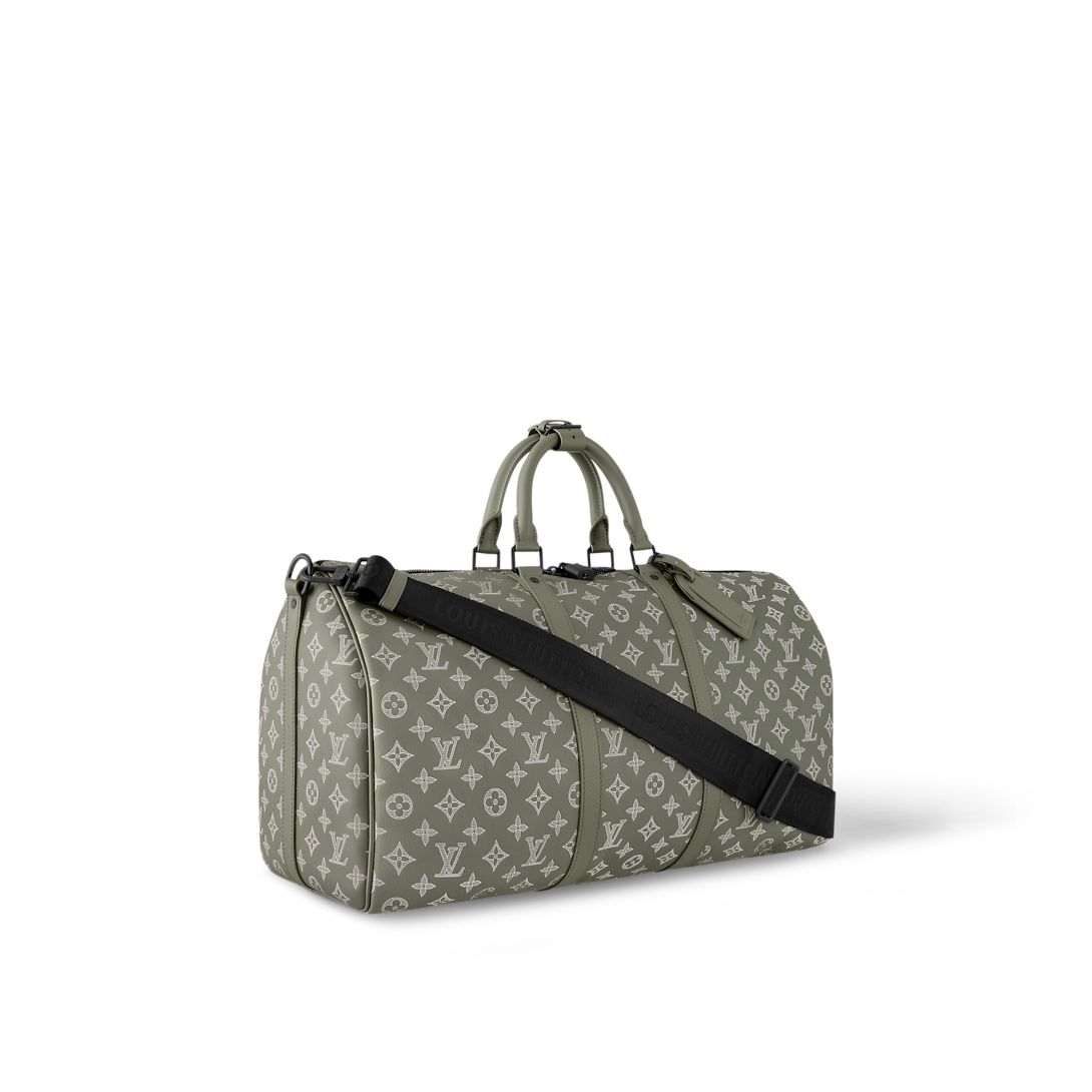 Sac Keepall Bandoulière 50 Louis Vuitton en toile Monogram Eclipse dégradé vert (vert sauge / kaki)