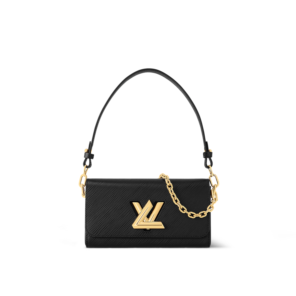 Sac à main Louis Vuitton en cuir Epi noir avec logo LV doré et chaîne décorative