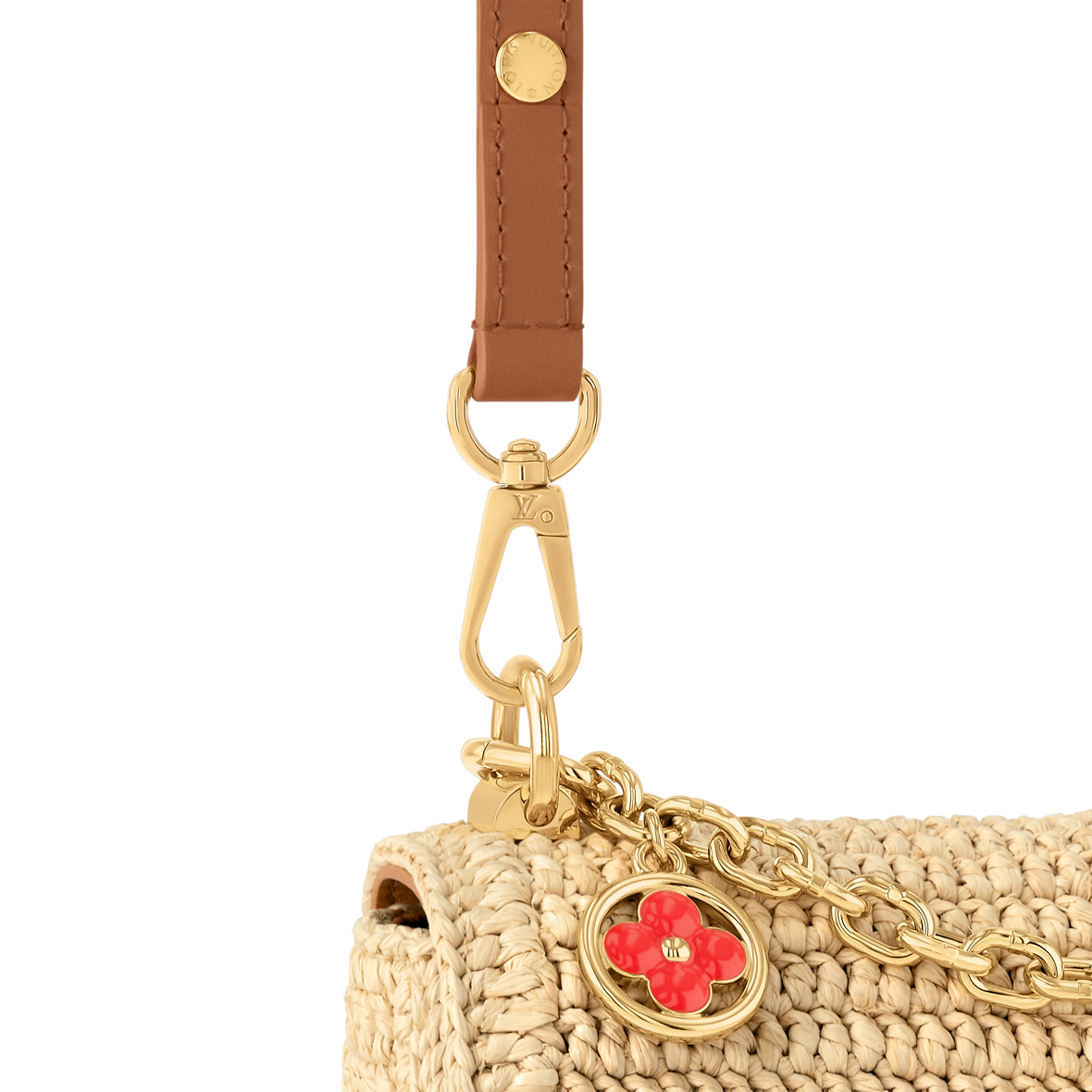 Sac à main Louis Vuitton en raphia tressé beige avec logo LV doré et bandoulière en cuir