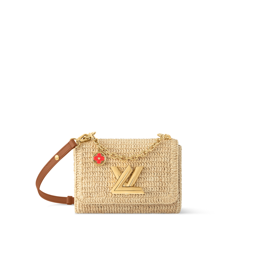 Sac à main Louis Vuitton en raphia tressé beige avec logo LV doré et bandoulière en cuir