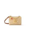 Sac à main Louis Vuitton en raphia tressé beige avec logo LV doré et bandoulière en cuir