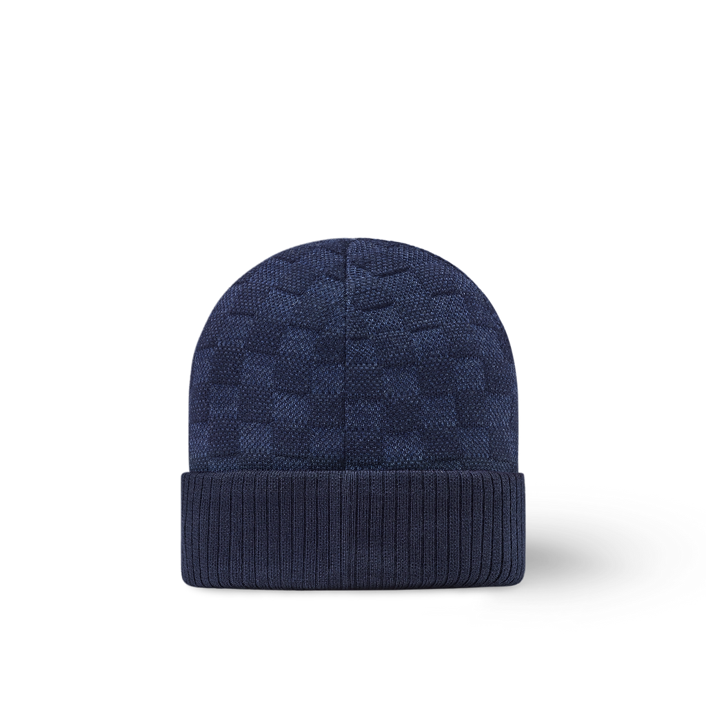 Bonnet et Écharpe Néo Petit Damier Bleu Marine