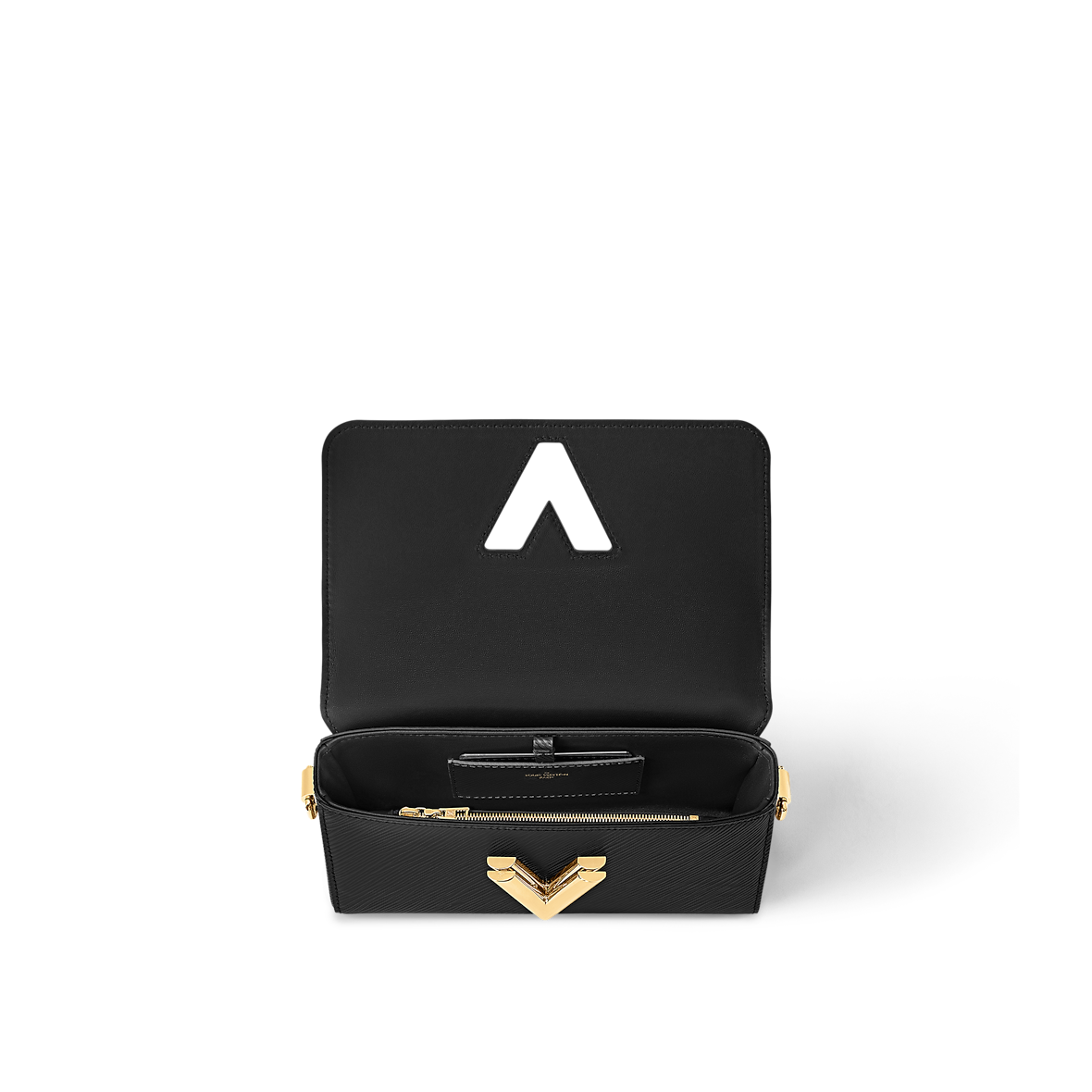 Sac à main Louis Vuitton en cuir Epi noir avec logo LV doré et chaîne décorative