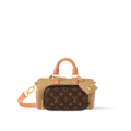 Sac Keepall Bandoulière 25 Louis Vuitton en toile Monogram avec poche avant et finitions en cuir beige (vachetta)