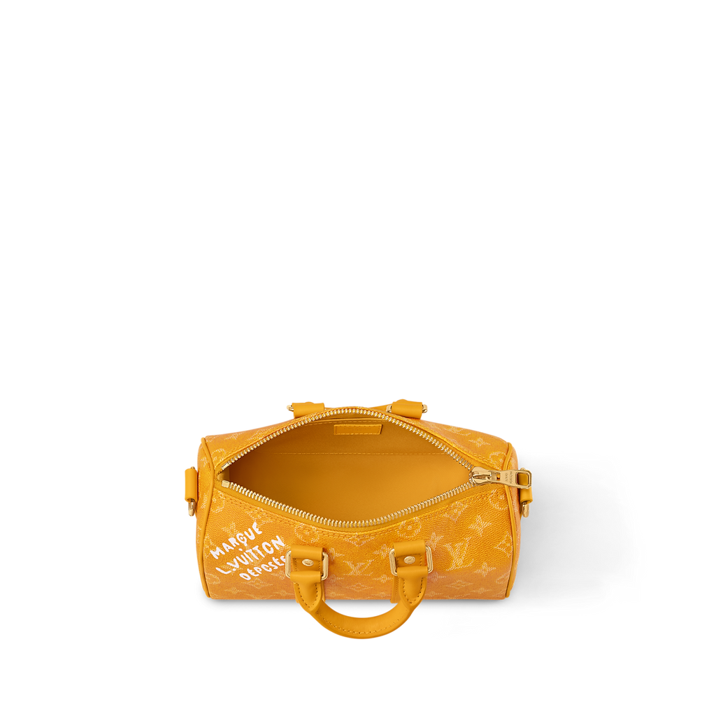 Sac Keepall Bandoulière 25 Louis Vuitton en toile Monogram jaune avec motif chien (collection LV x Animals / Paw)