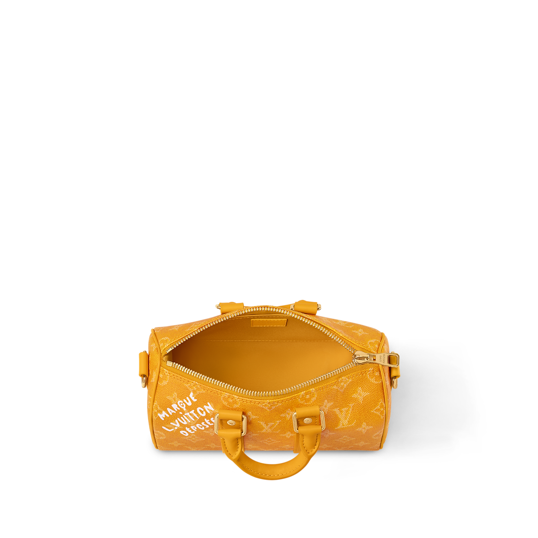 Sac Keepall Bandoulière 25 Louis Vuitton en toile Monogram jaune avec motif chien (collection LV x Animals / Paw)