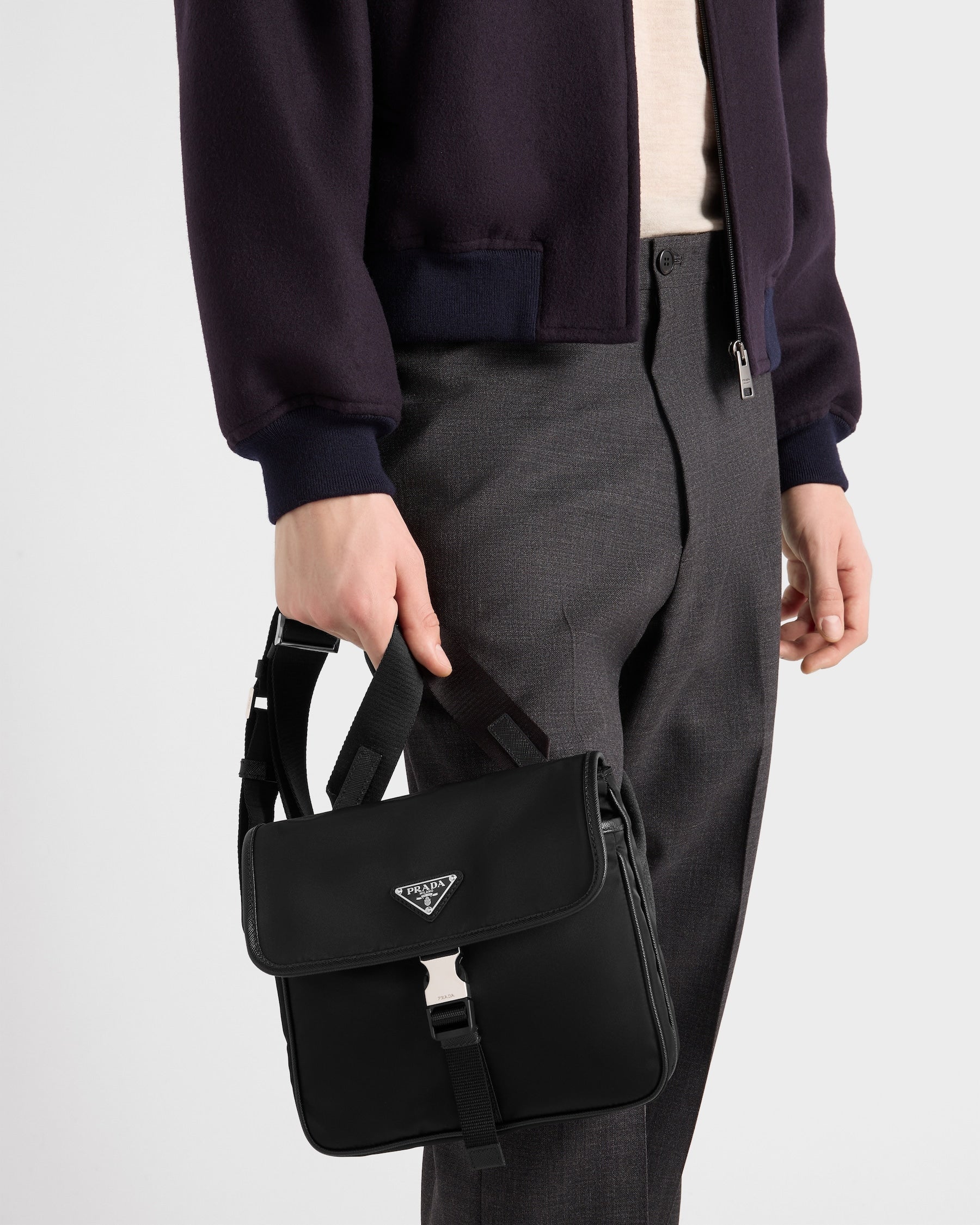 Sac porté épaule en Re-Nylon et cuir Saffiano