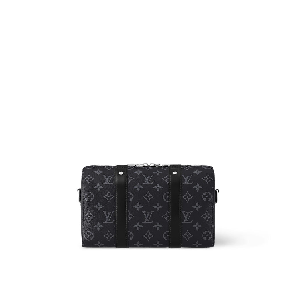 Sac Keepall Bandoulière 25 Louis Vuitton en toile Monogram Eclipse avec finitions en cuir noir
