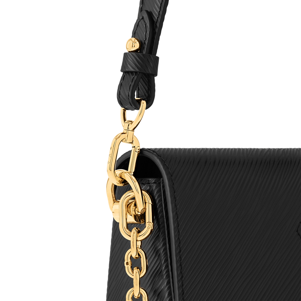 Sac à main Louis Vuitton en cuir Epi noir avec logo LV doré et chaîne décorative