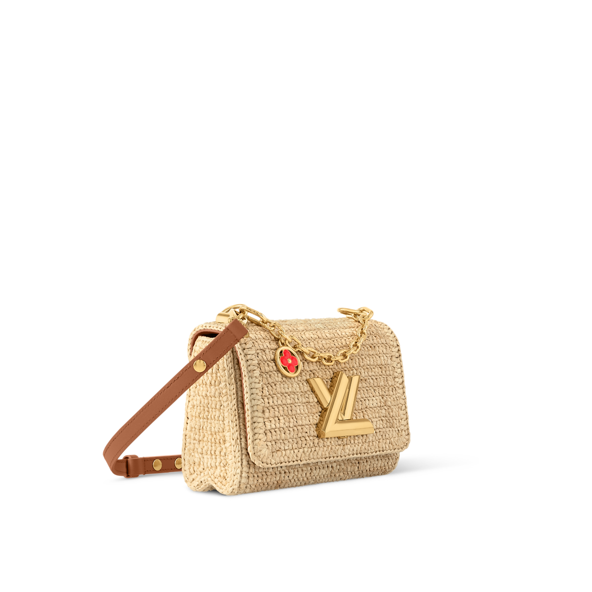 Sac à main Louis Vuitton en raphia tressé beige avec logo LV doré et bandoulière en cuir