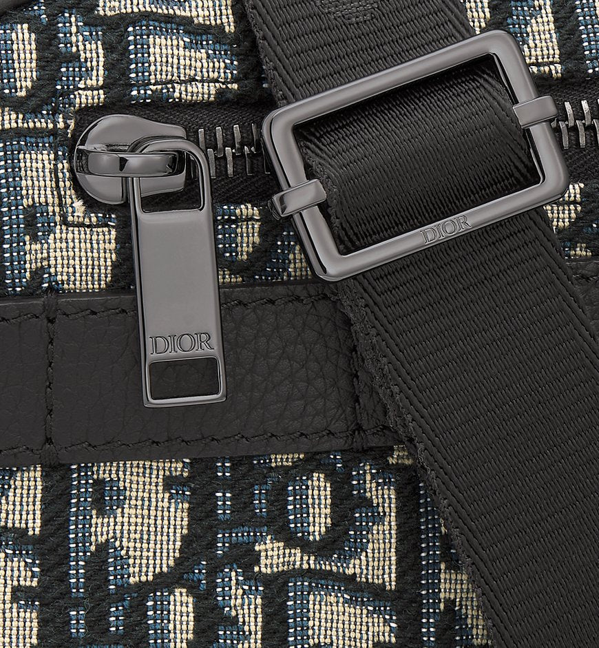 Sac messenger Dior en toile Oblique jacquard bleu et beige