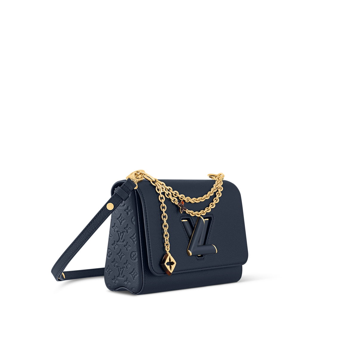 Sac à main Louis Vuitton Twist en cuir bleu marine avec chaîne dorée