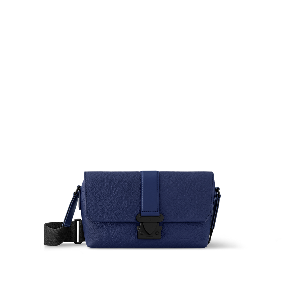Sac messager Louis Vuitton en cuir Monogram Empreinte bleu avec fermoir central