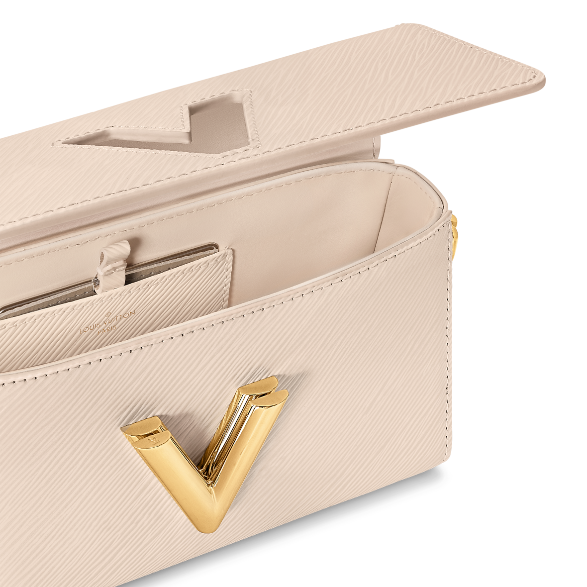 Sac à main Louis Vuitton en cuir Epi beige clair avec logo LV doré et chaîne décorative