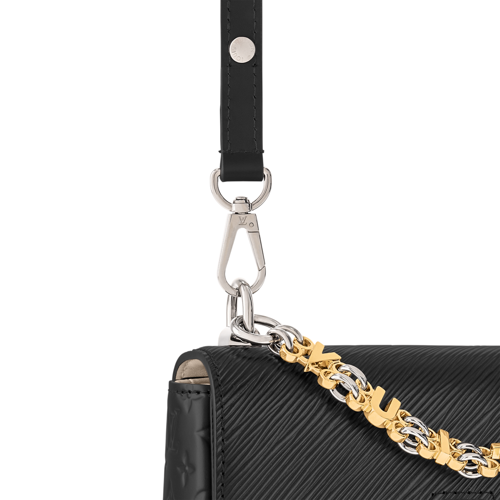 Sac à main Louis Vuitton Twist en cuir Epi noir avec chaîne bicolore or et argent