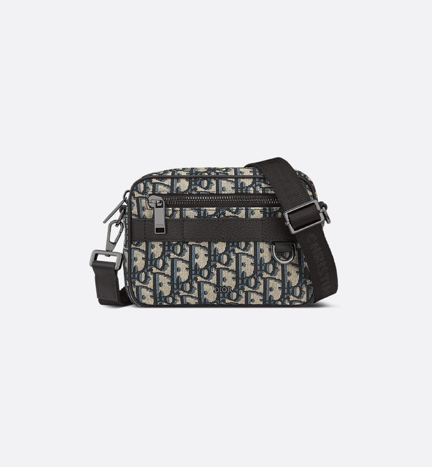 Sac messenger Dior en toile Oblique jacquard bleu et beige