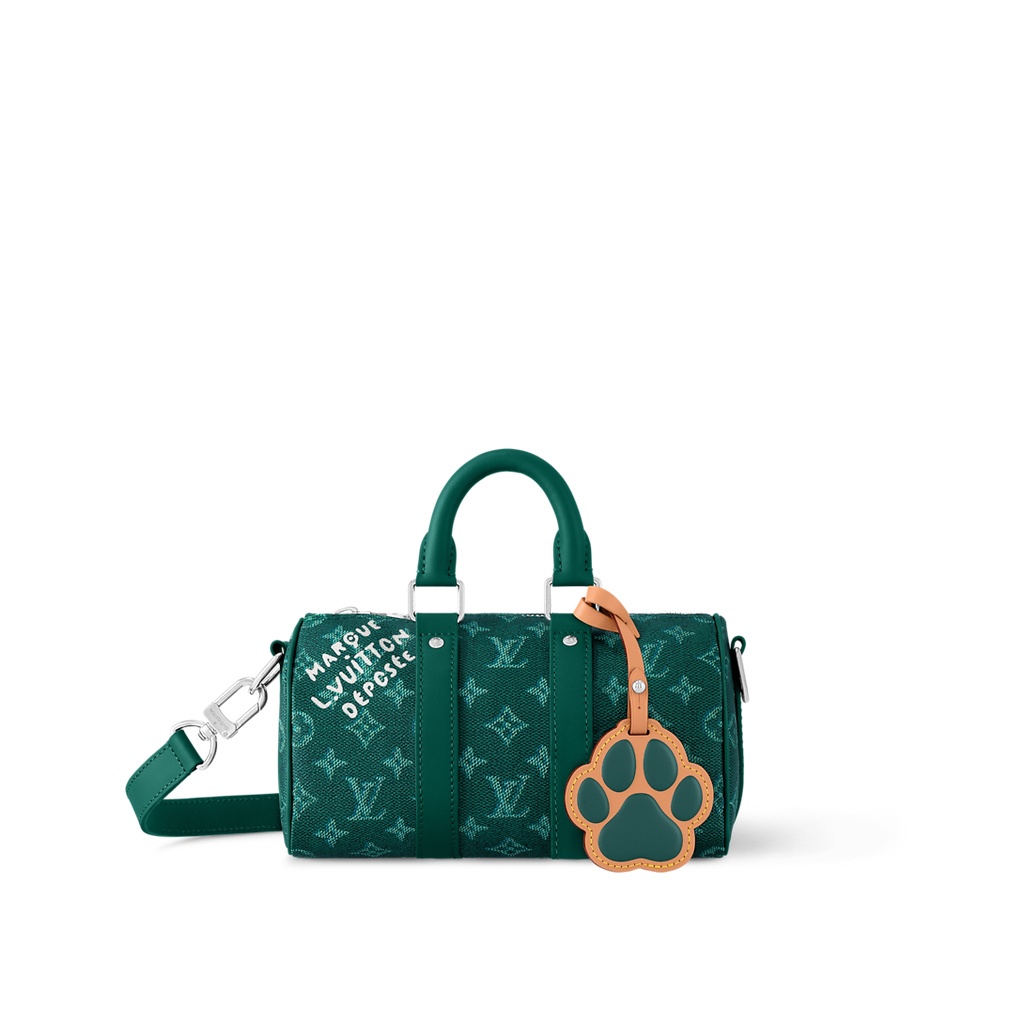 Sac Keepall Bandoulière 25 Louis Vuitton en toile Monogram verte avec motif chien (collection Louis Vuitton x Animals)