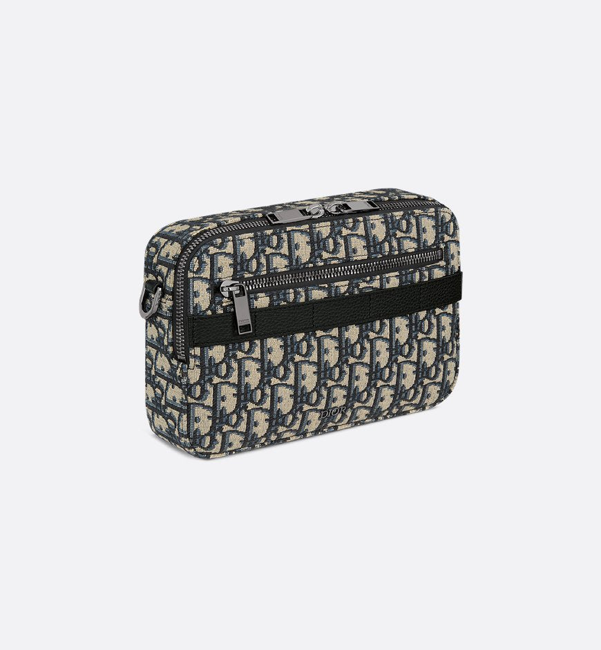 Sac bandoulière Dior en toile Oblique jacquard bleu et beige